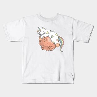 Weird Unicorn Cat on asteroid hunt Kids T-Shirt